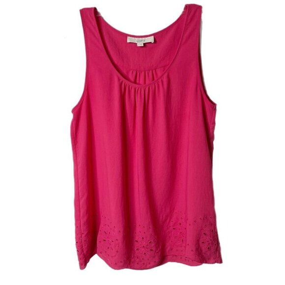 Loft Women's Sleeveless Blouse Size M Pink Eyelet Hem Tank Top Flowy Tunic - Picture 1 of 7
